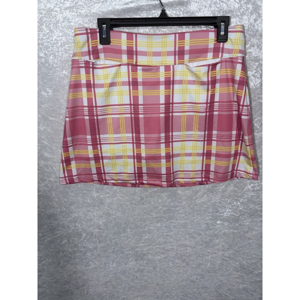 Lillie Green Women's Golf Tennis Skort Plaid Pink Yellow‎ White Pockets Size M